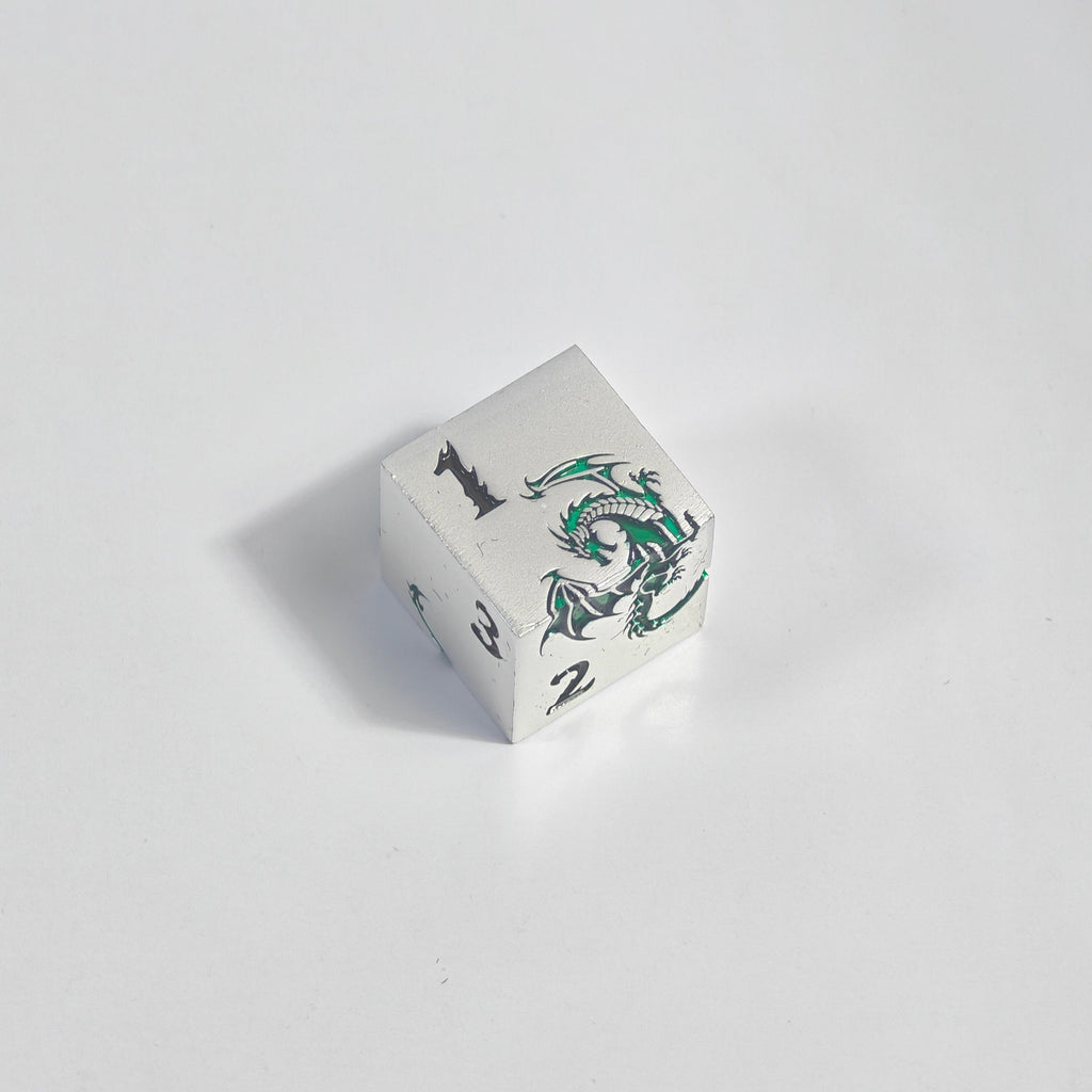 Green Dragon Imprint Solid Metal Dice Set