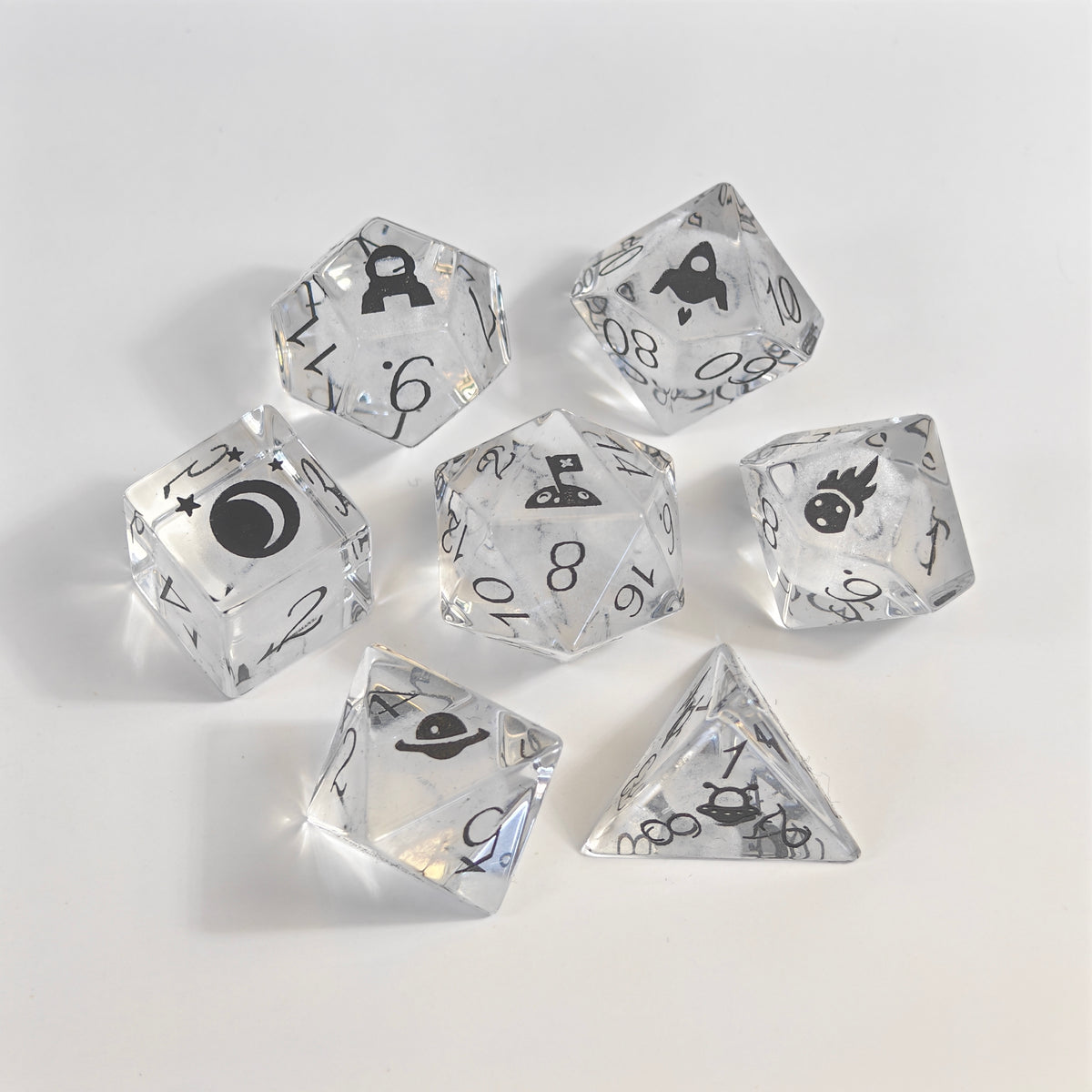 3D Lasered Dandelion Glass Dice Set