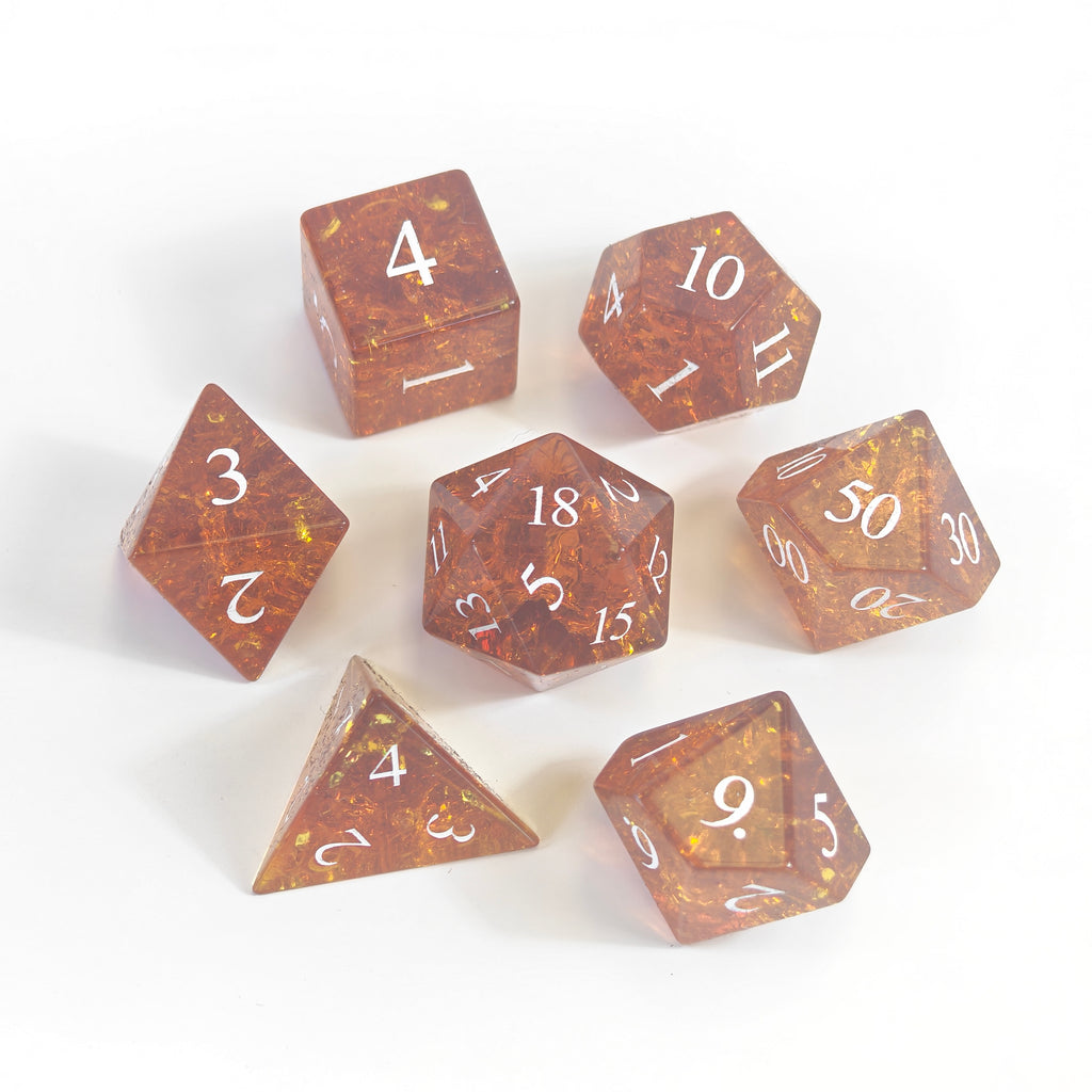 Amber Burst Glass Dice Set