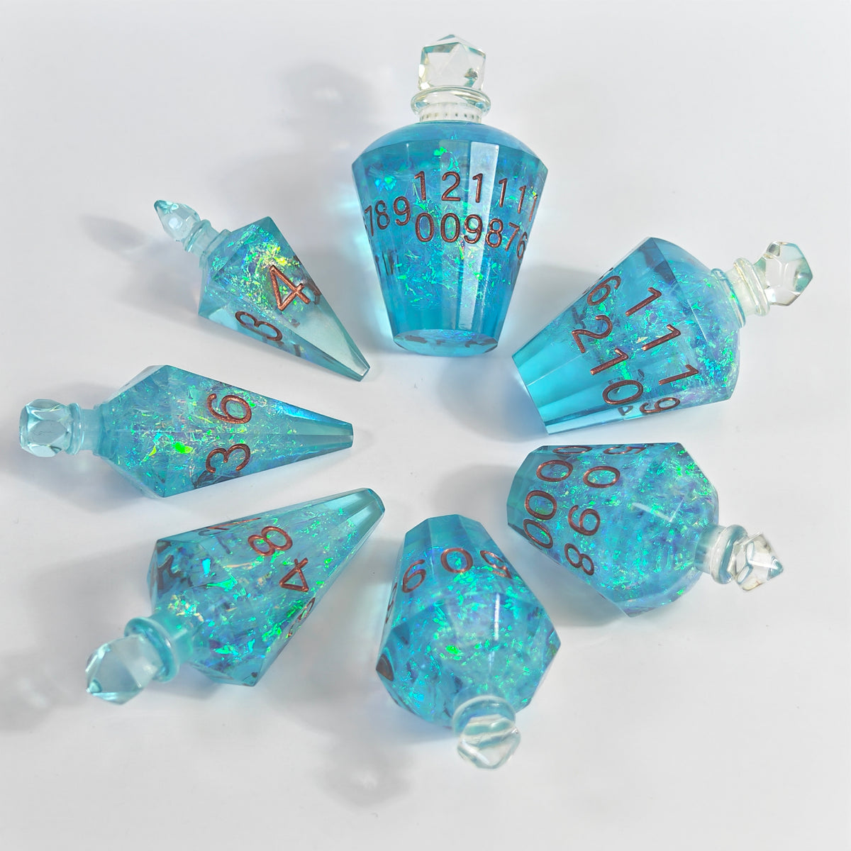 Blue Potion Bottles Resin Dice Set