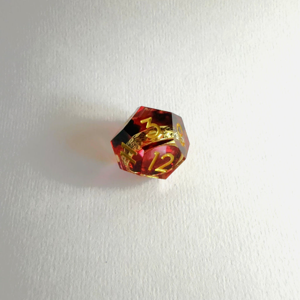 Red One Ring Sharp Edge Resin Dice Set