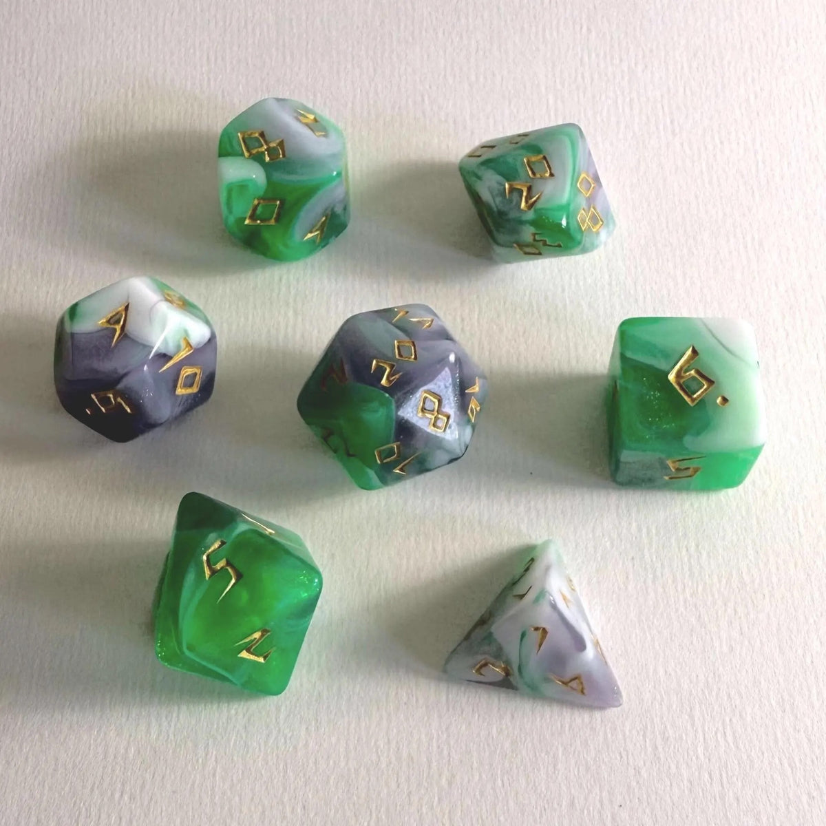 Veridian Dream Carved Acrylic Dice Set