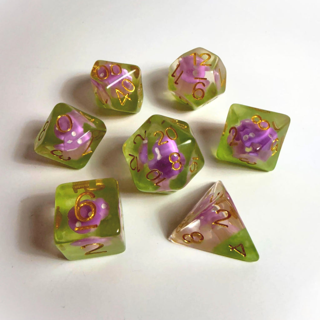Purple Mushroom Acrylic Dice Set